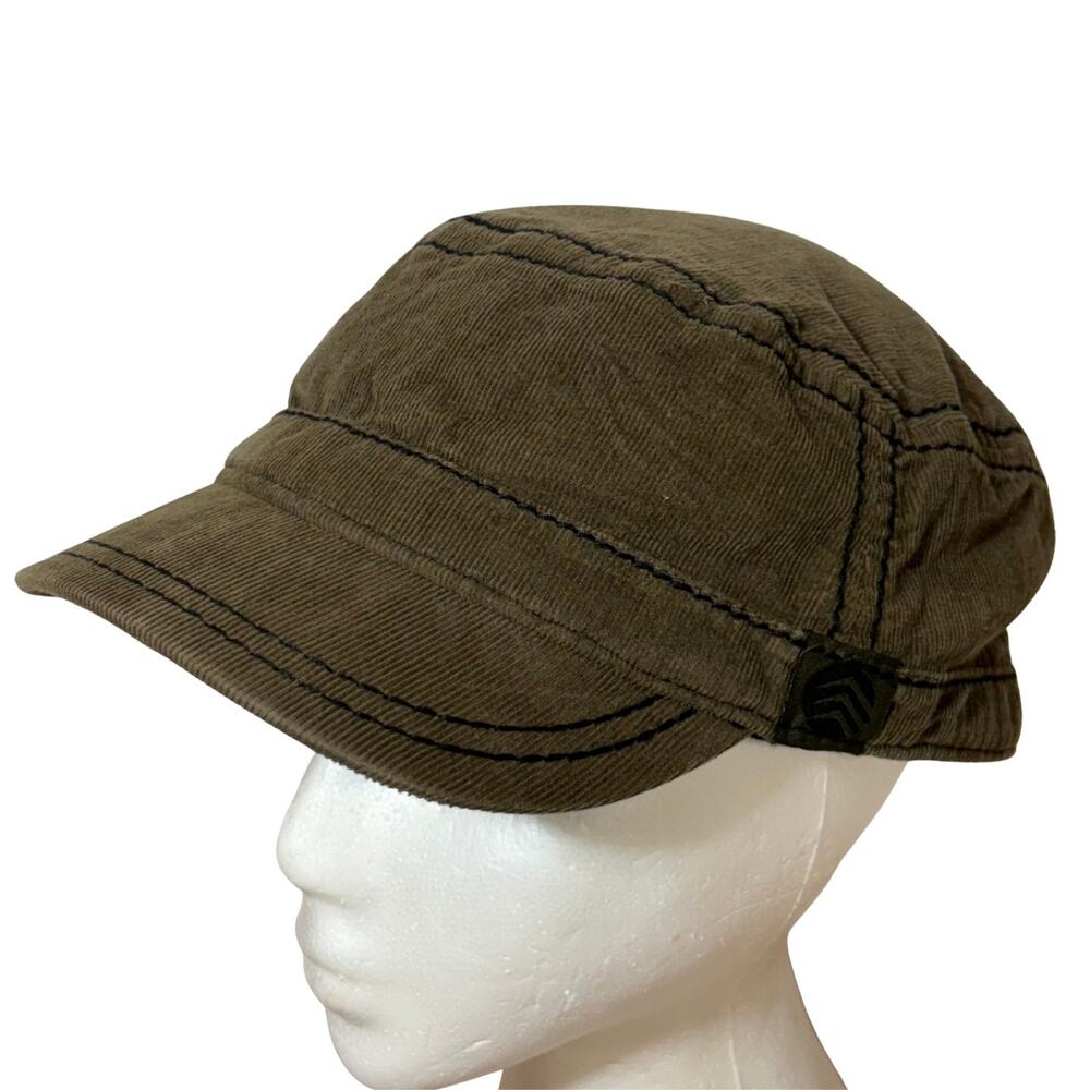 Corduroy Army Cap Cotton Olive Green Flannel Lined Flat Cap Retro L/XL Stitching